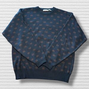 Vtg Claiborne Sweater Mens XL Navy Red Geometric Grandpa Knit Hong Kong 90s